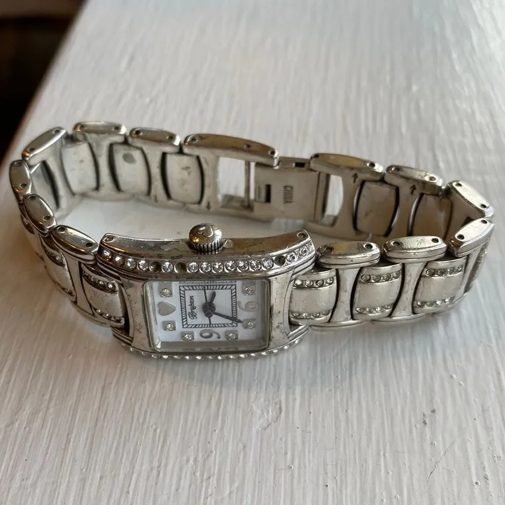 Brighton Turin silver‎ etched with Crystal insets link watch